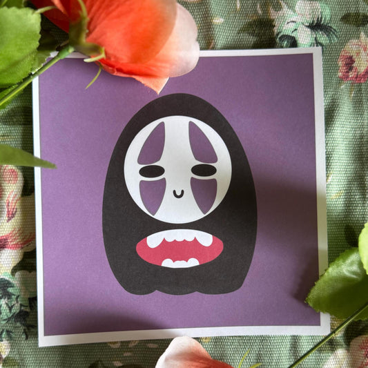 Kawaii No-Face Inspired Print | Studio Ghibli Fan Art | Cute Anime Wall Decor | Spirited Away Poster | Minimalist Ghibli Gift