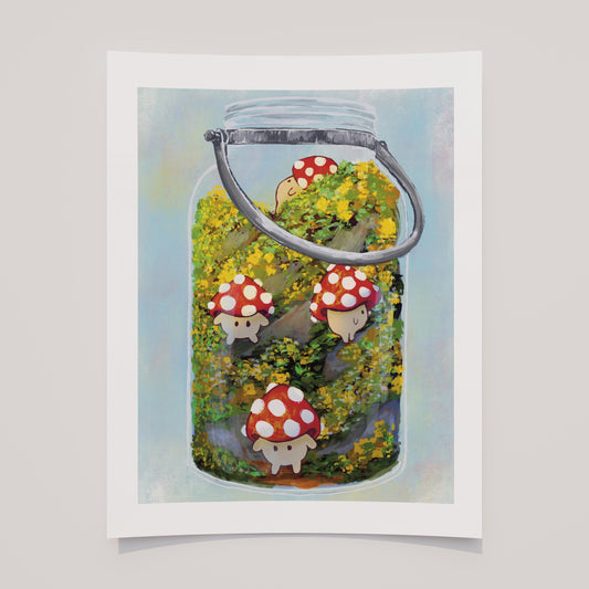 Terrarium Art Print, Bright Home Decor, Wall Decoration, Bedroom, Living Room, Office, Gift, Mushroom