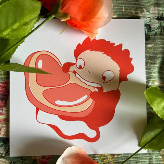 Ponyo Inspired square Print | Cute Ghibli Wall Decor | Studio Ghibli Fan Gift | Ocean Anime Poster | Kawaii Illustration Print