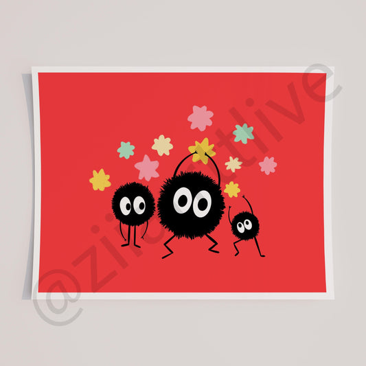 Soot Sprites Fan Art Print, Bright Home Decor, Wall Decoration For Kitchen, Bedroom, Living Room, Office, Gift, Spirited Away Illustration