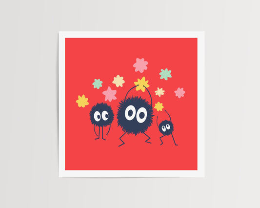 Soot Sprites Fan Art Print, Bright Home Decor, Wall Decoration For Kitchen, Bedroom, Living Room, Office, Gift, Spirited Away Illustration